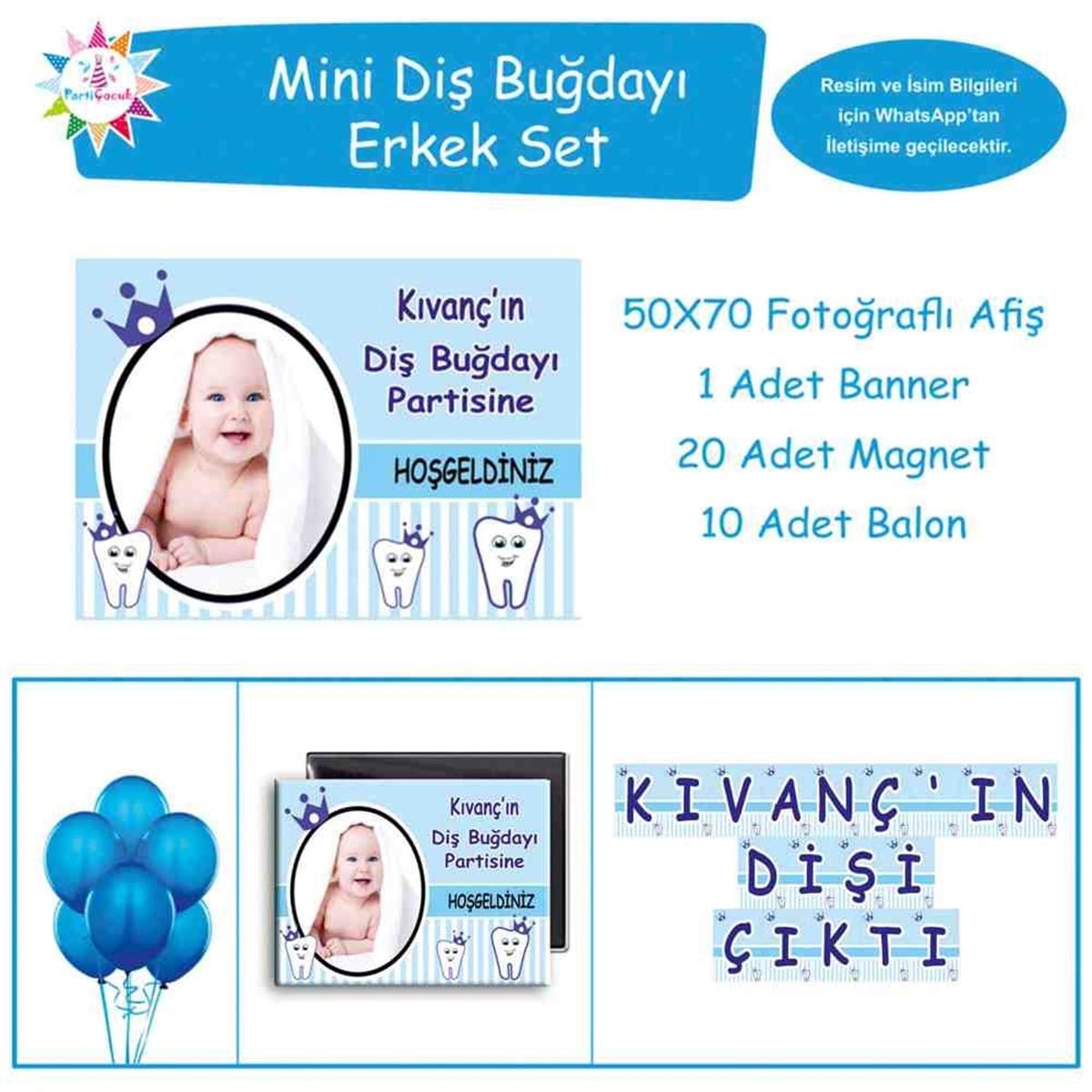 Diş Buğdayı Mavi Taçlı Masa Süslemesi Seti Mini Set  
