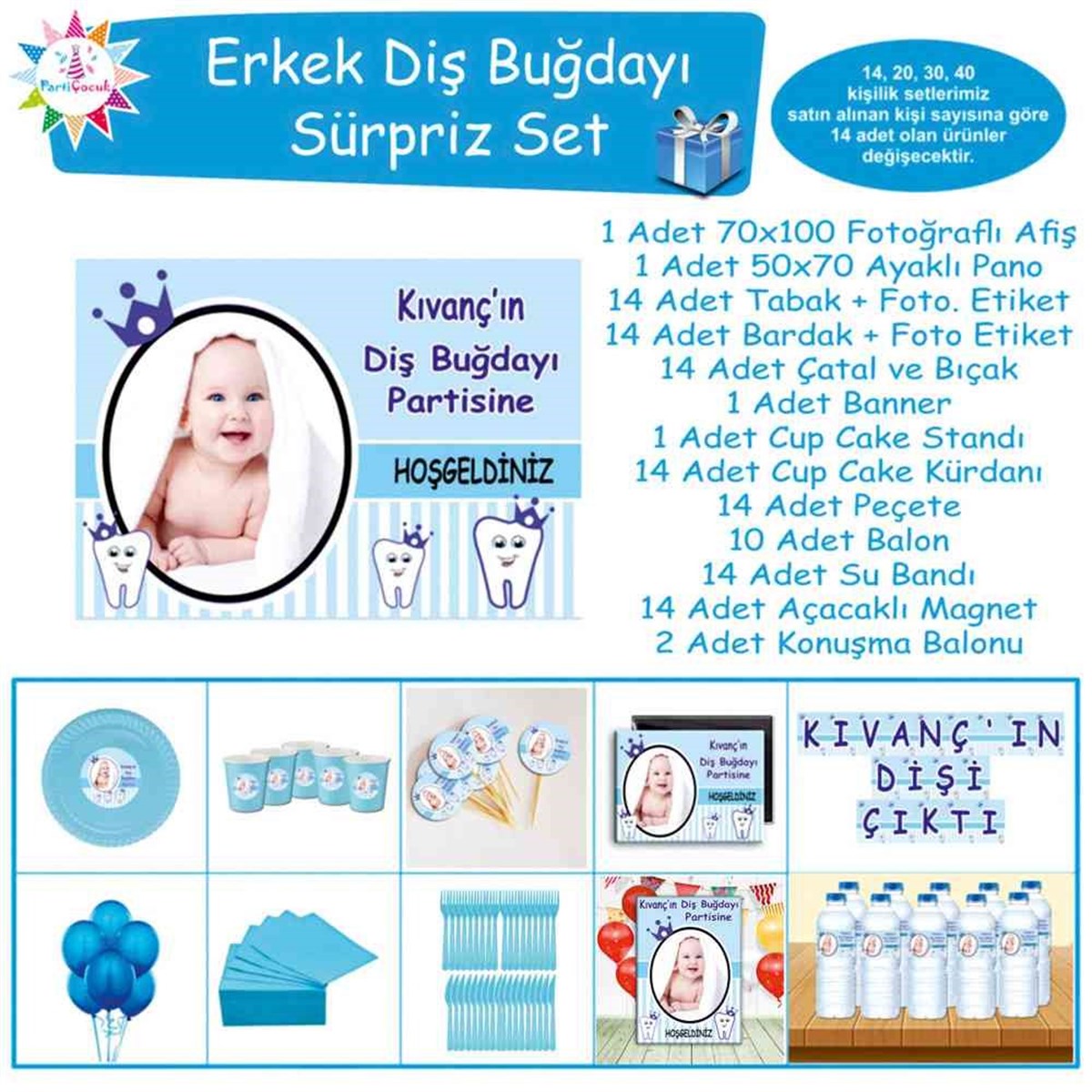 Diş Buğdayı Mavi Taçlı Masa Süslemesi Seti Sürpriz Set  