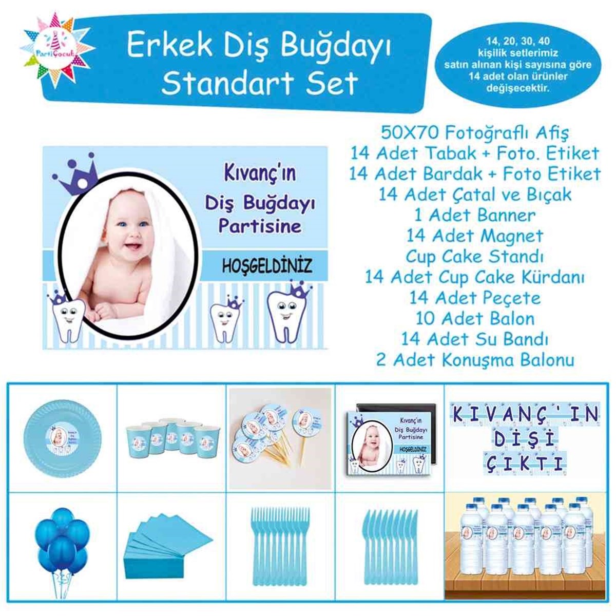 Diş Buğdayı Mavi Taçlı Masa Süslemesi Seti Standart Set  
