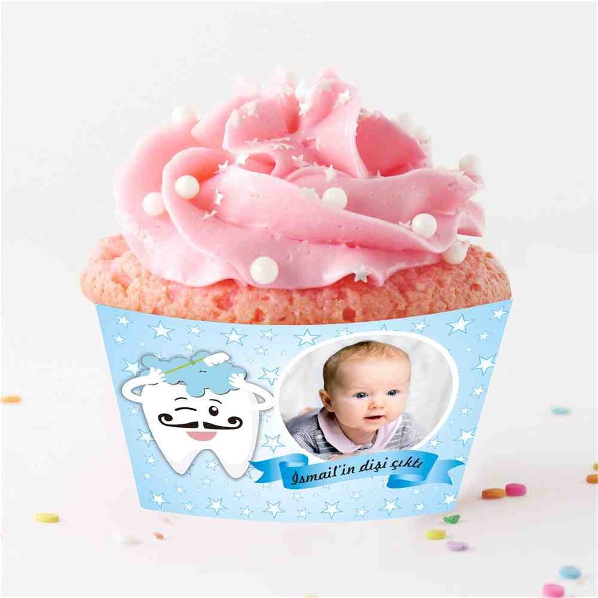 Diş Buğdayı Mavi Yıldızlı Cupcake Sargısı 