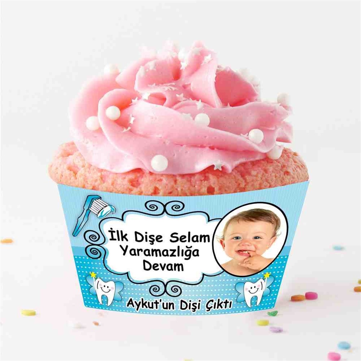 Diş Buğdayı Melek Mavi Dişler Cupcake Sargısı 