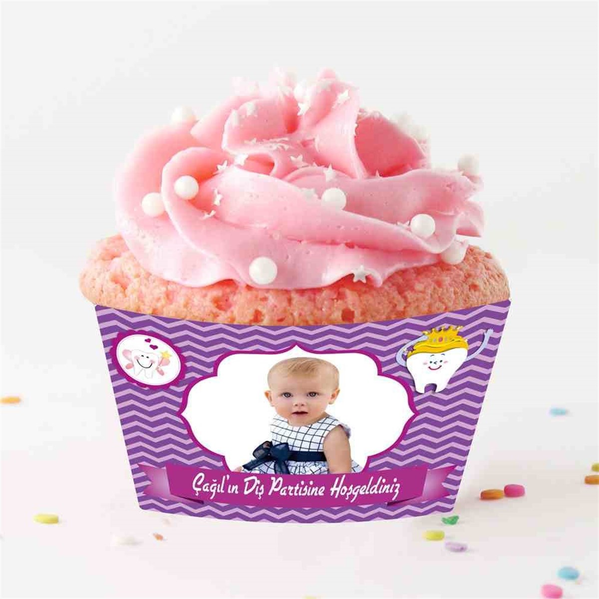 Diş Buğdayı Mor Çizgili Melek Parti Seti Cupcake Sargısı 