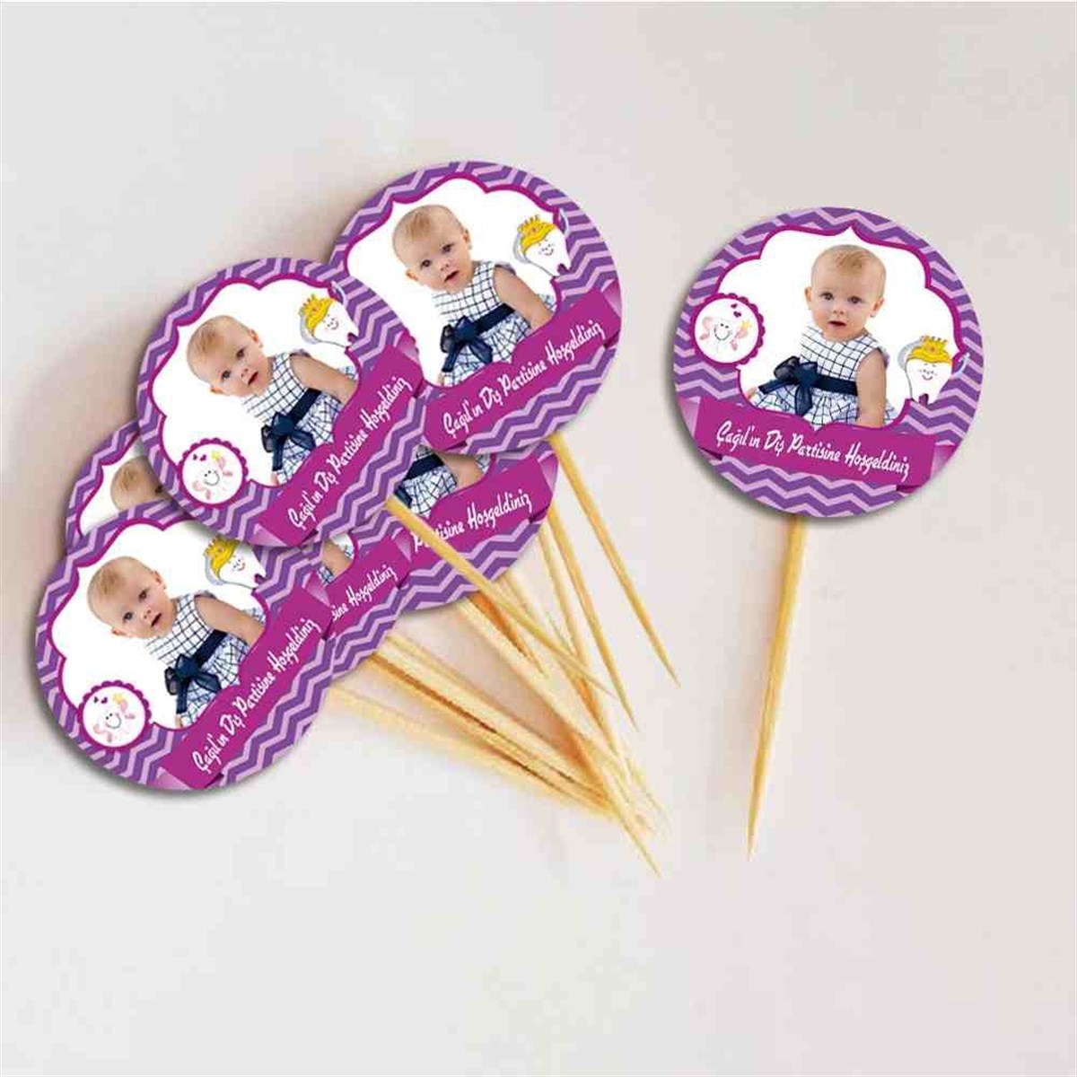 Diş Buğdayı Mor Çizgili Melek Parti Seti Cupcake Kurdanı 