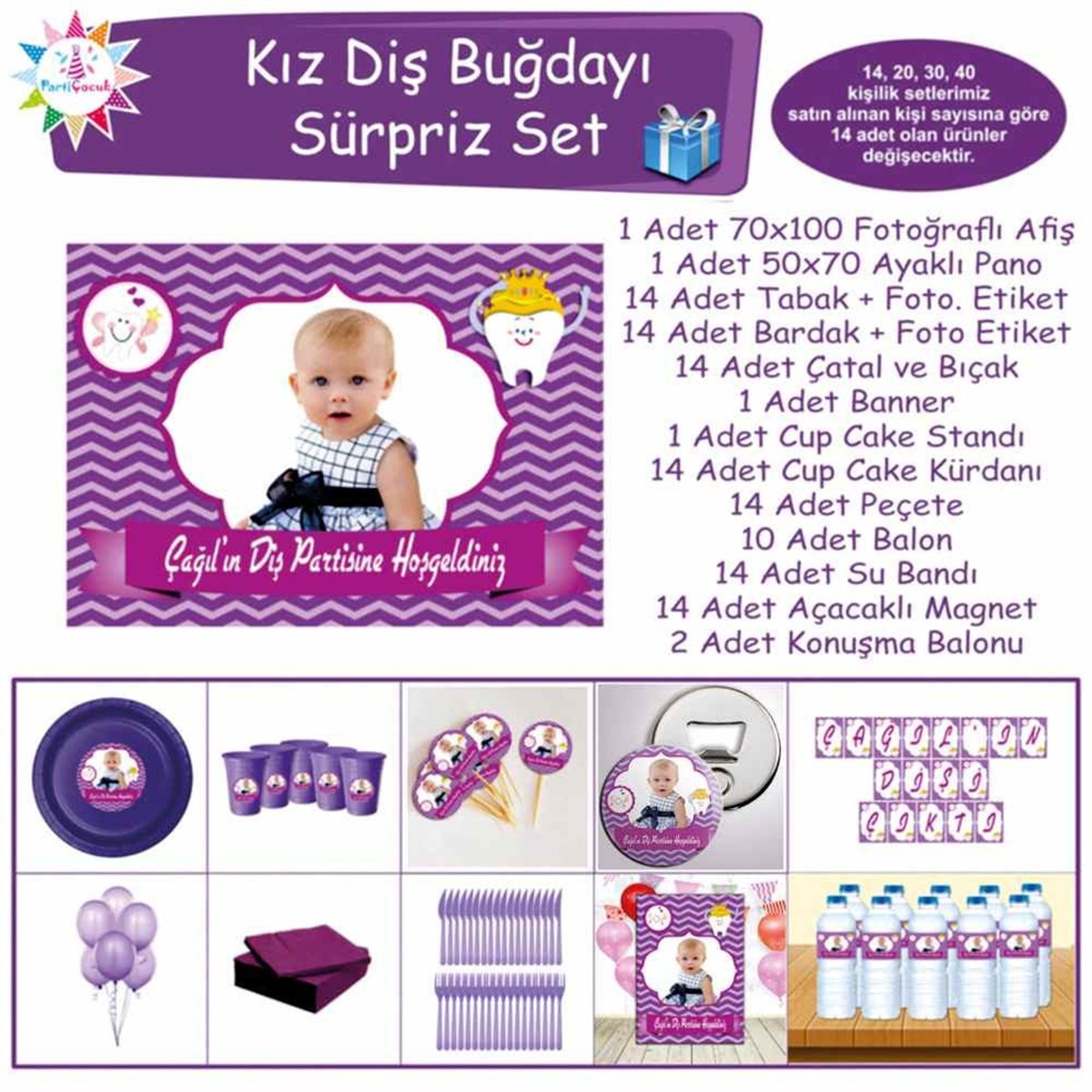 Diş Buğdayı Mor Çizgili Melek Parti Seti Süpriz Set 