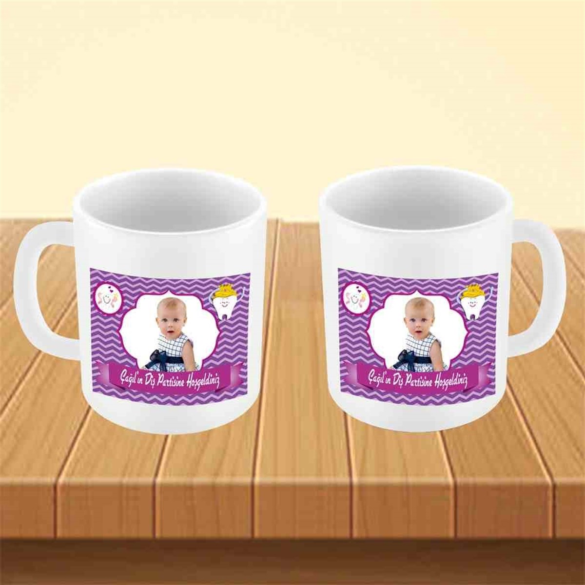 Diş Buğdayı Mor Çizgili Melek Parti Seti Kupa Bardak Mug 