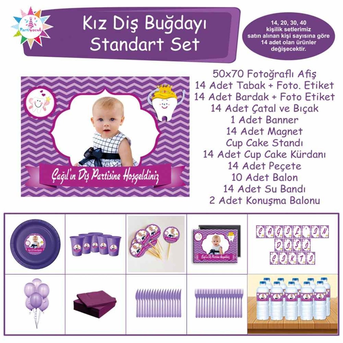Diş Buğdayı Mor Çizgili Melek Parti Seti Standart Set 