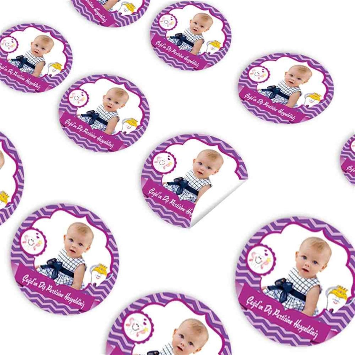 Diş Buğdayı Mor Çizgili Melek Parti Seti Sticker 30 Adet 