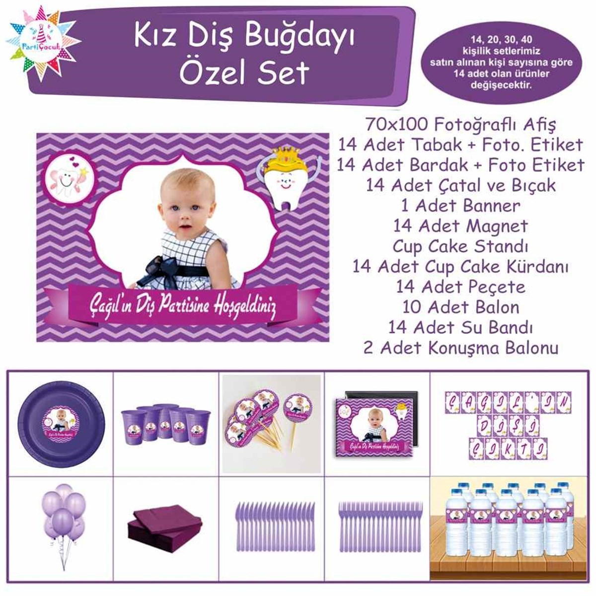 Diş Buğdayı Mor Çizgili Melek Parti Seti Özel Set 