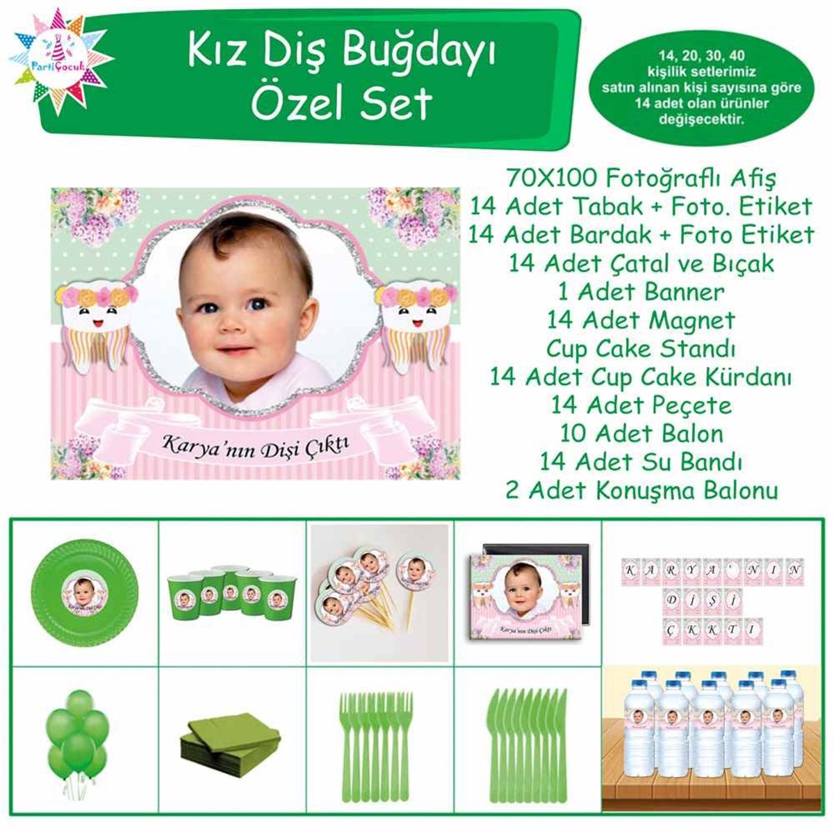 Diş Buğdayı Partisi Çiçekli Diş Özel Set 