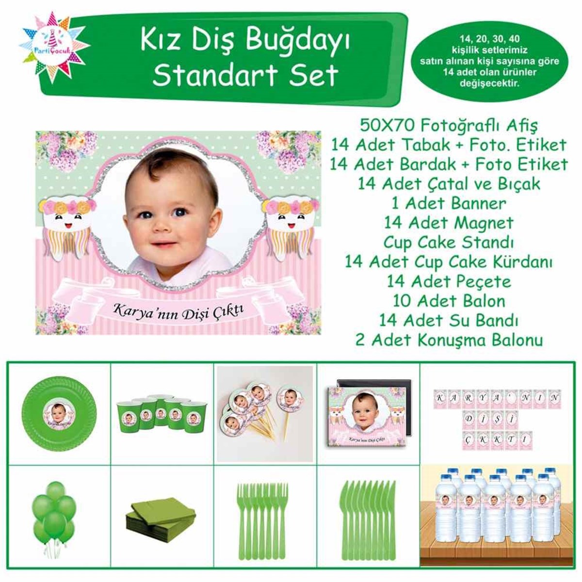 Diş Buğdayı Partisi Çiçekli Diş Standart Set 