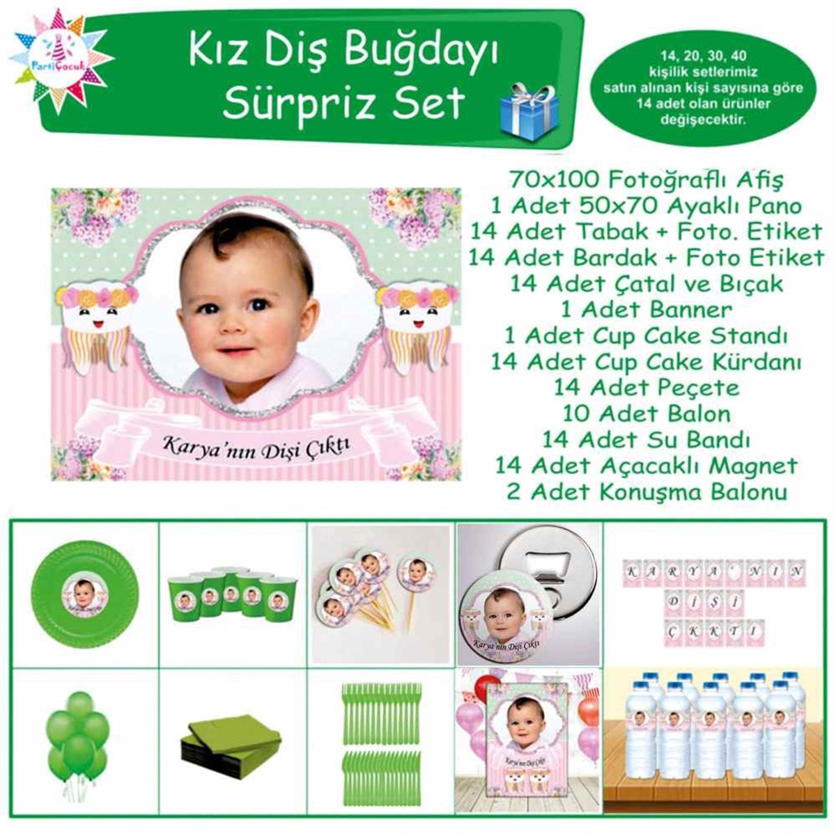 Diş Buğdayı Partisi Çiçekli Diş Sürpriz Set 