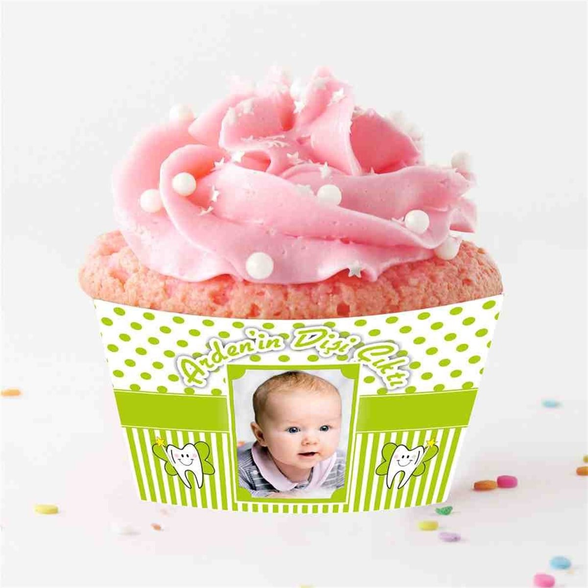 Diş Buğdayı Partisi Yeşil Melek Diş Cupcake Sargısı 