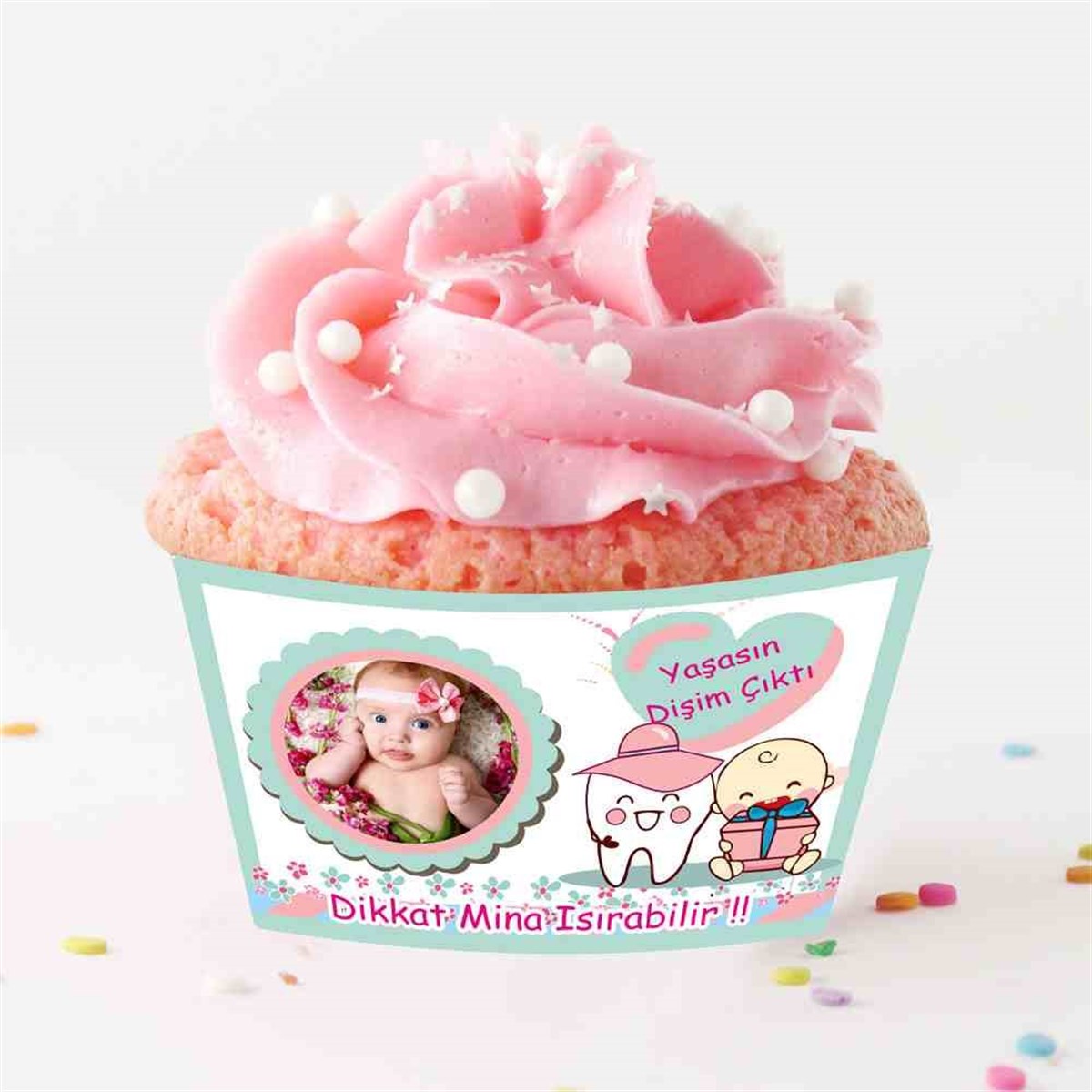 Diş Buğdayı Pembe Şapkalı Konsept Cupcake Sargısı  