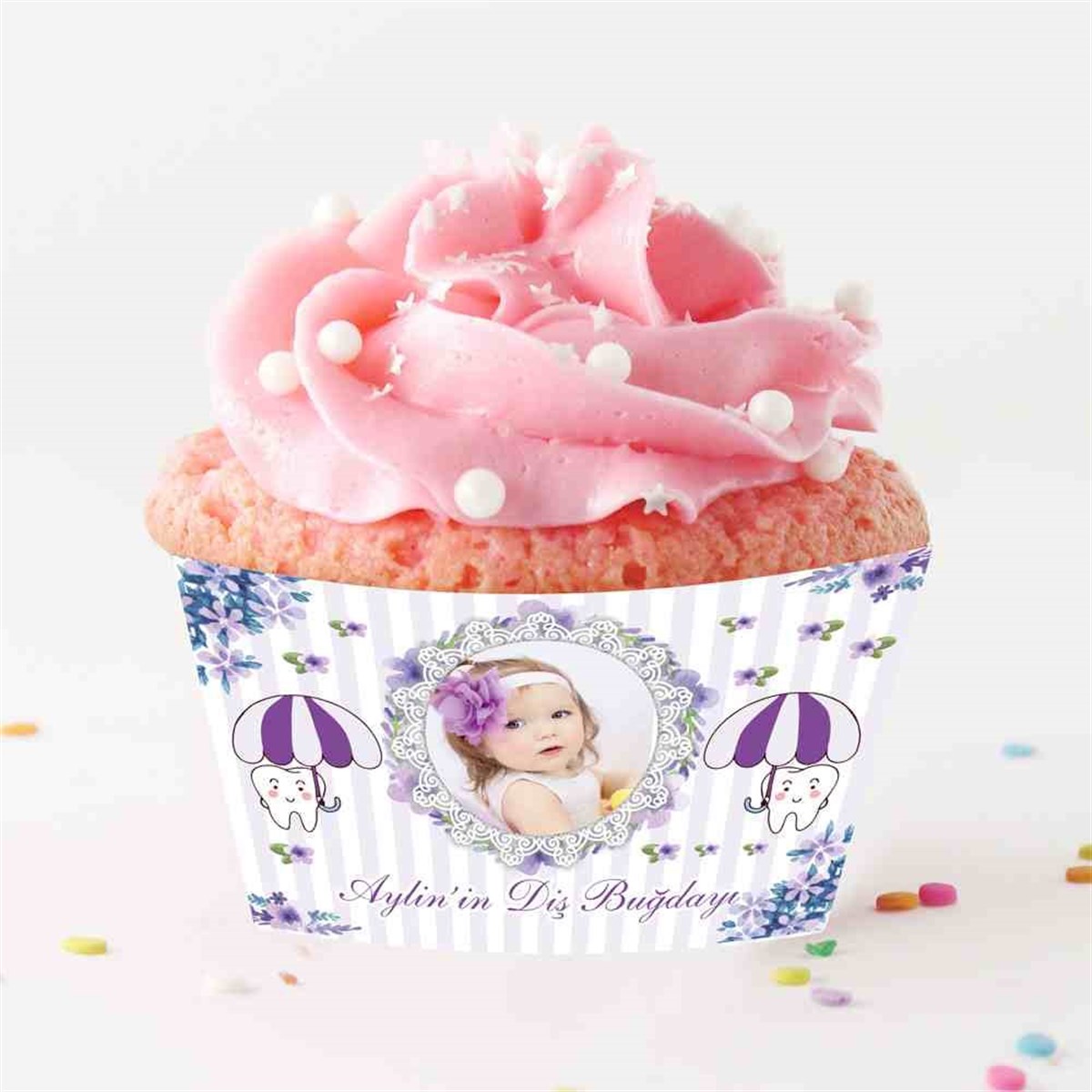 Diş Buğdayı Pembe Tatlı Diş Temalı Cupcake Sargısı 