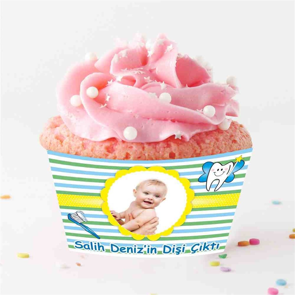 Diş Buğdayı Sarı Çizgili Cupcake Sargısı 