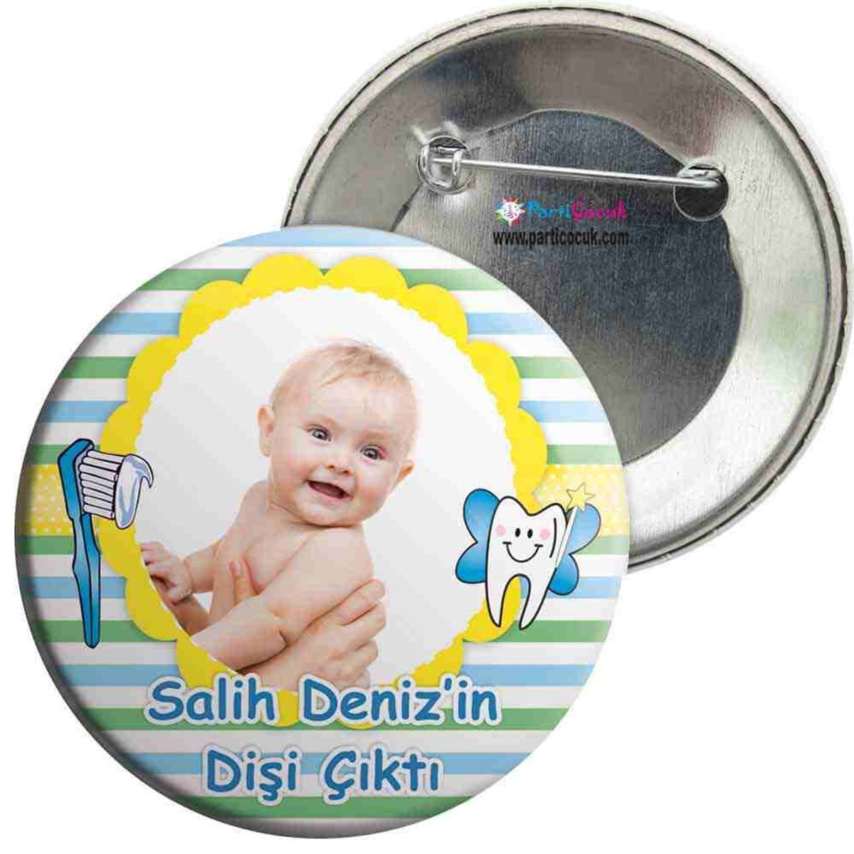 Diş Buğdayı Sarı Çizgili İğneli Rozet 