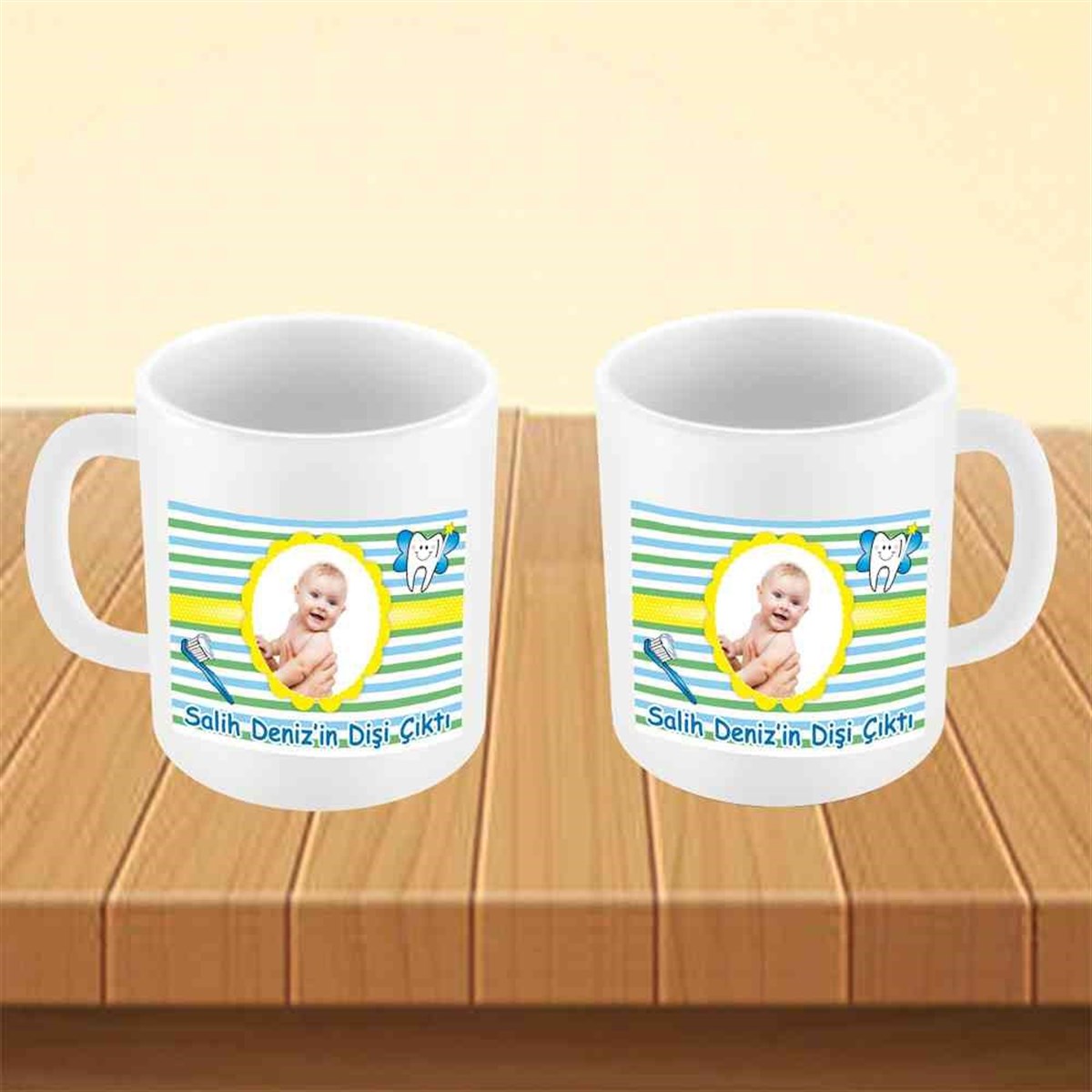 Diş Buğdayı Sarı Çizgili Kupa Bardak Mug  