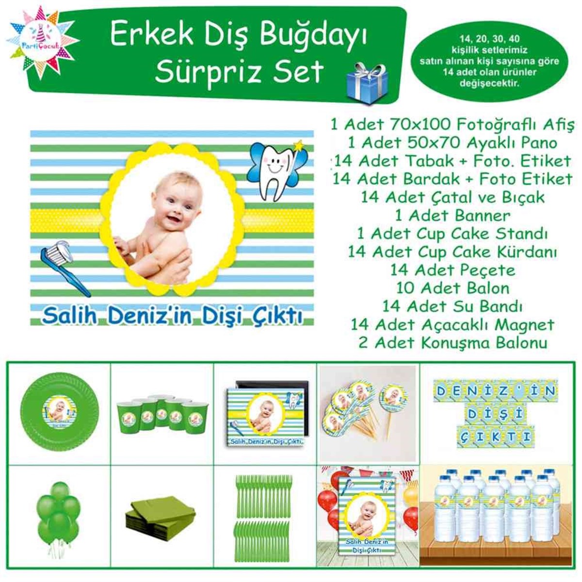 Diş Buğdayı Sarı Çizgili Parti Seti Süpriz Set 