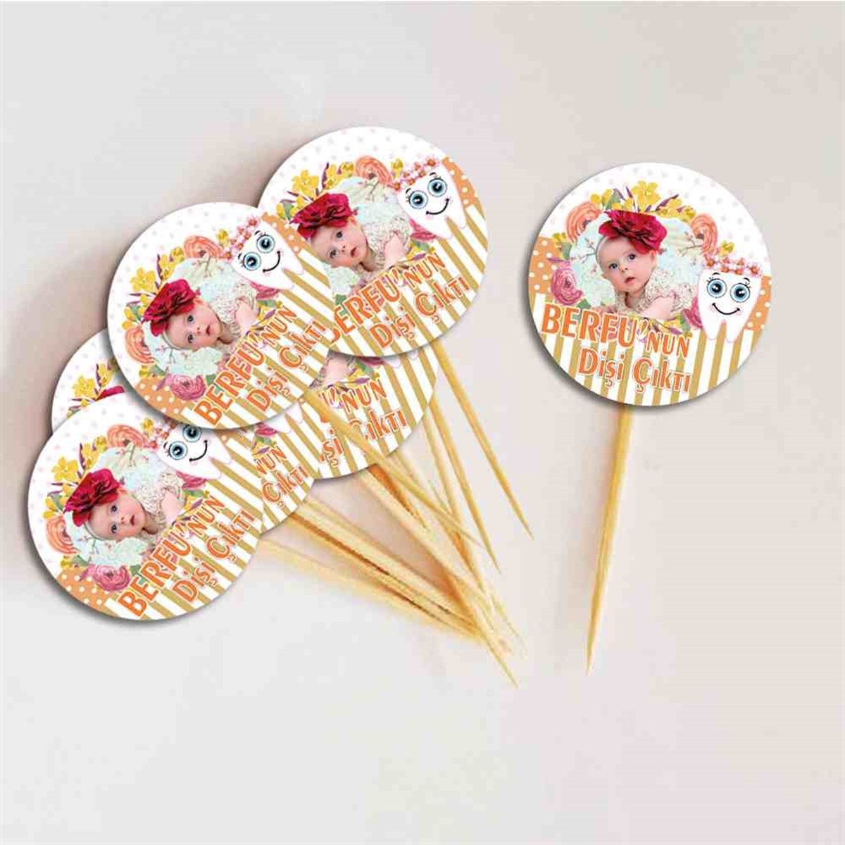 Diş Buğdayı Vintage Çiçekli Diş Parti Seti Cupcake Kurdanı 