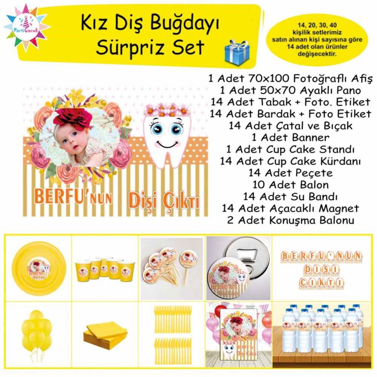 Diş Buğdayı Vintage Çiçekli Diş Parti Seti Süpriz Set 