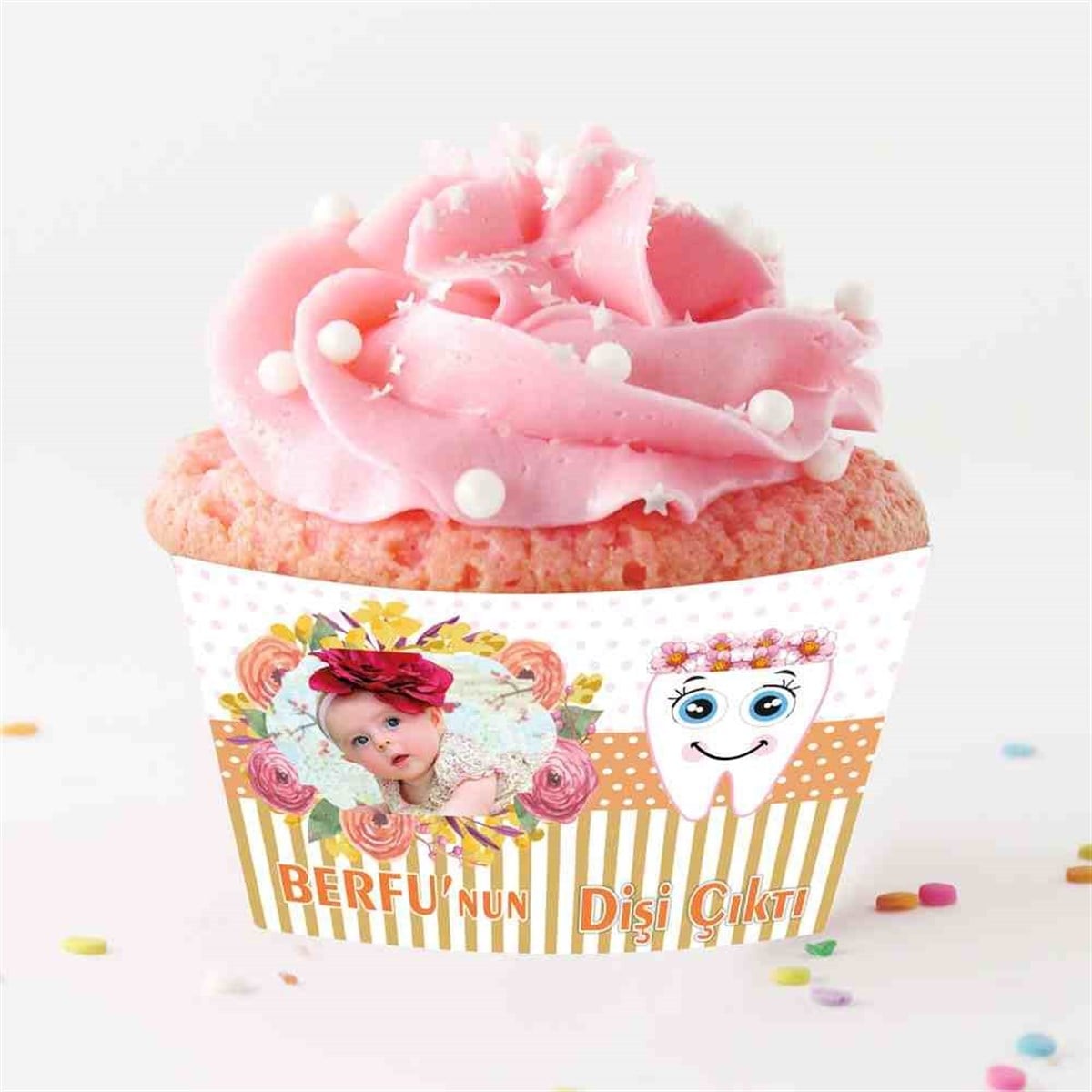 Diş Buğdayı Vintage Çiçekli Diş Parti Seti Cupcake Sargısı 