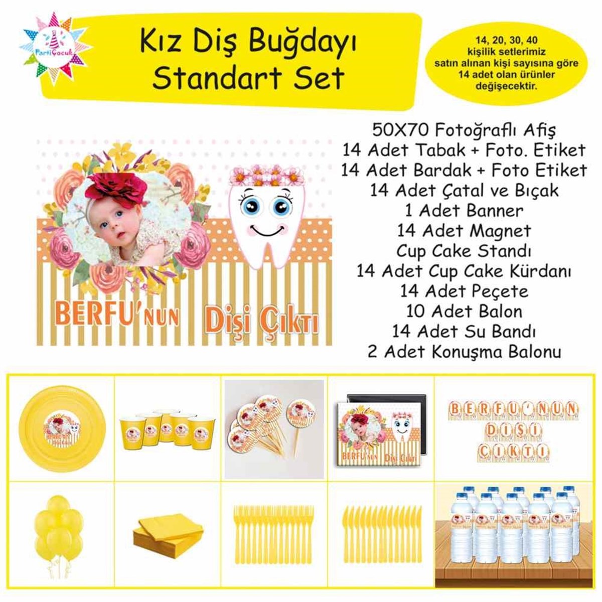 Diş Buğdayı Vintage Çiçekli Diş Parti Seti Standart Set 