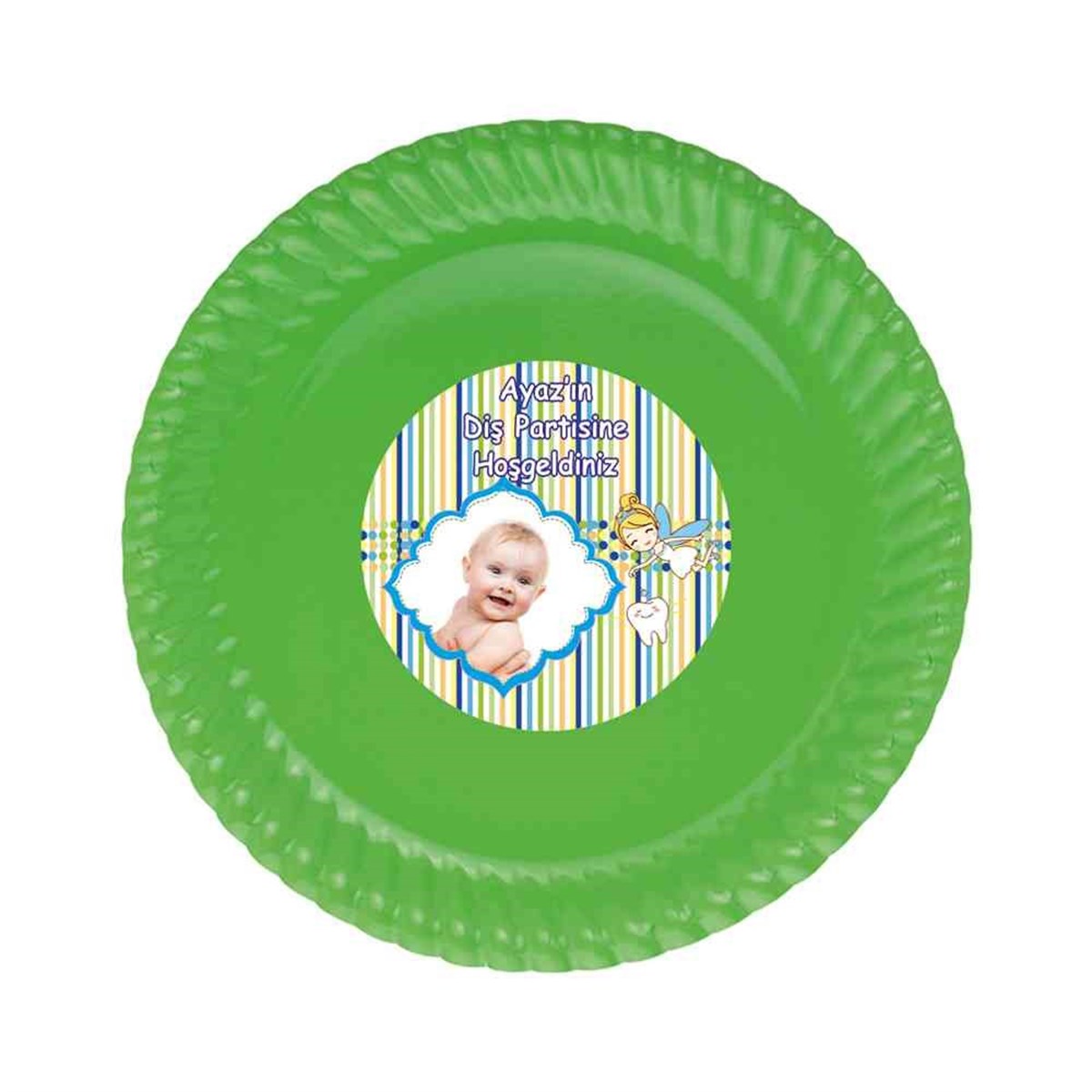 Diş Buğdayı Yeşil Çizgili Puantiyeli Etiketli Tabak 