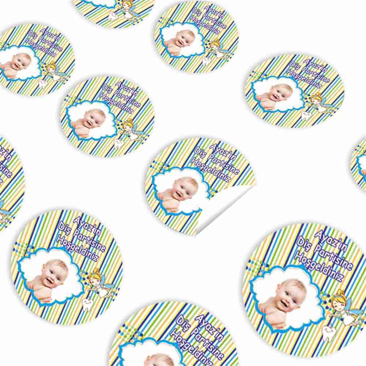 Diş Buğdayı Yeşil Çizgili Puantiyeli Sticker 30 Adet 