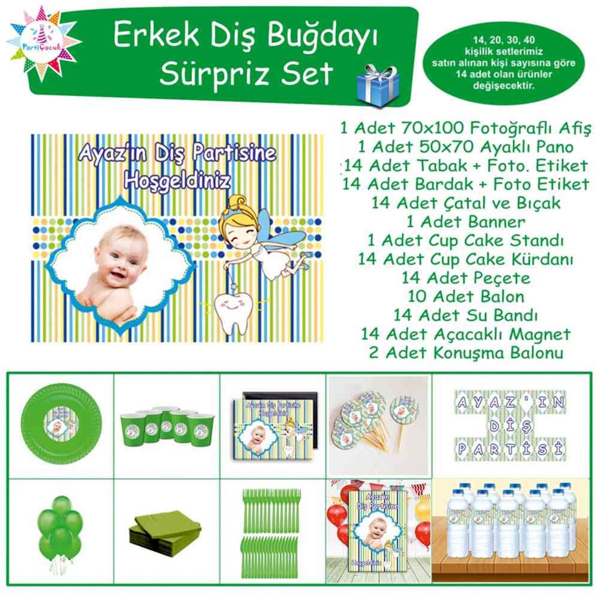 Diş Buğdayı Yeşil Çizgili Süpriz Set 