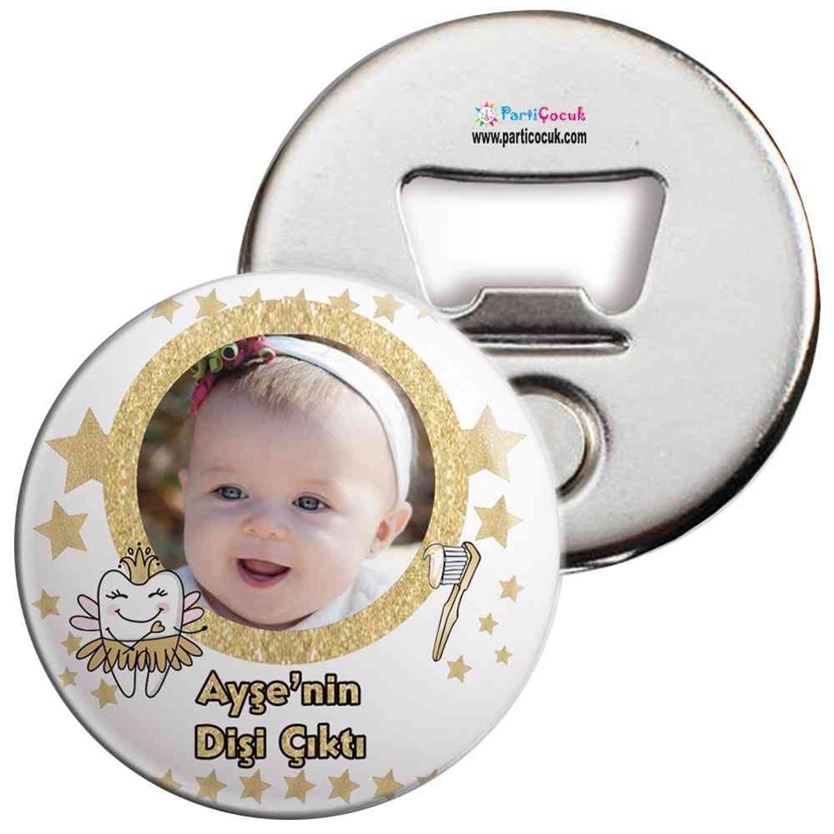 Diş Partisi Altın Yıldızlı Temalı Açacaklı Magnet 