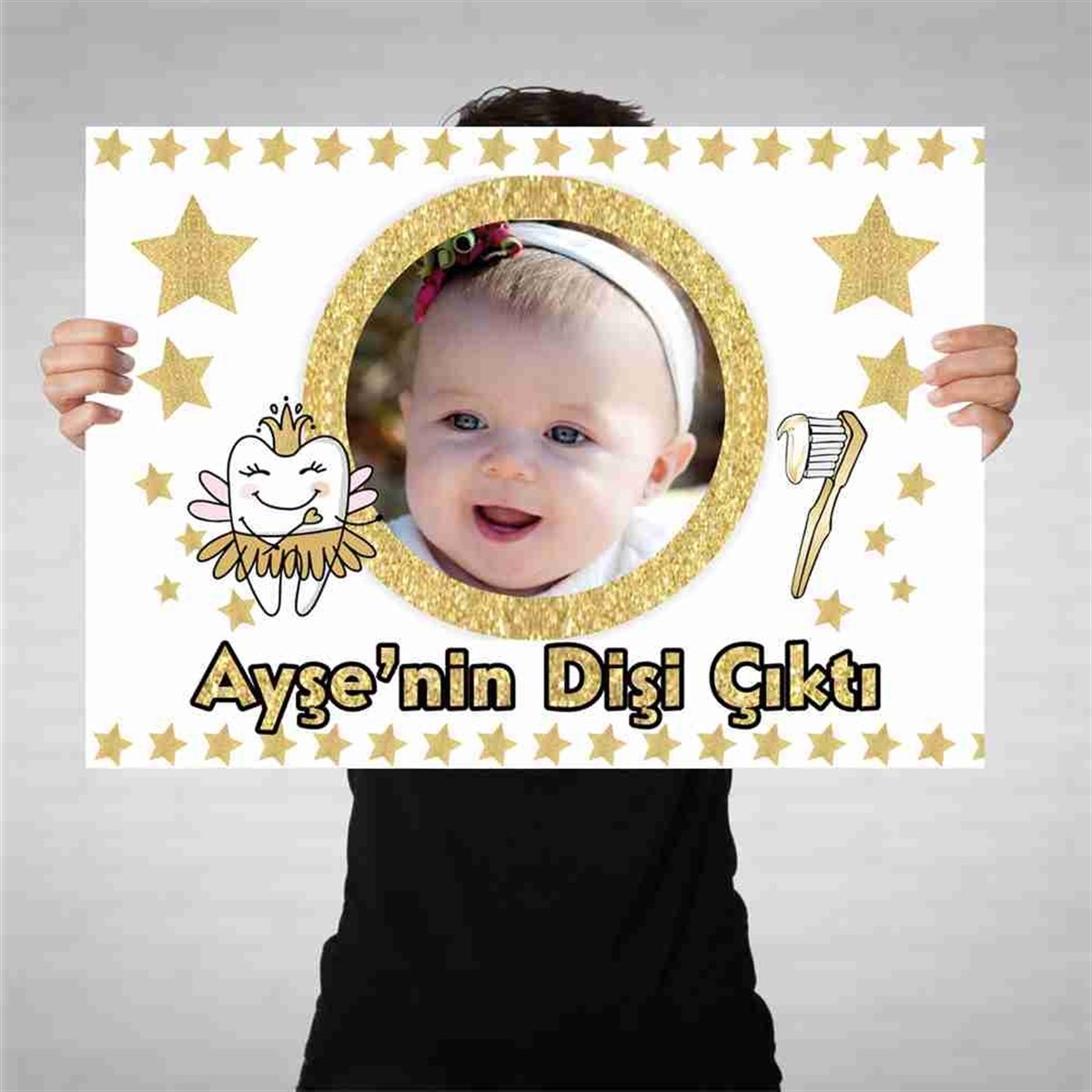 Diş Partisi Altın Yıldızlı Temalı Bez Afiş 