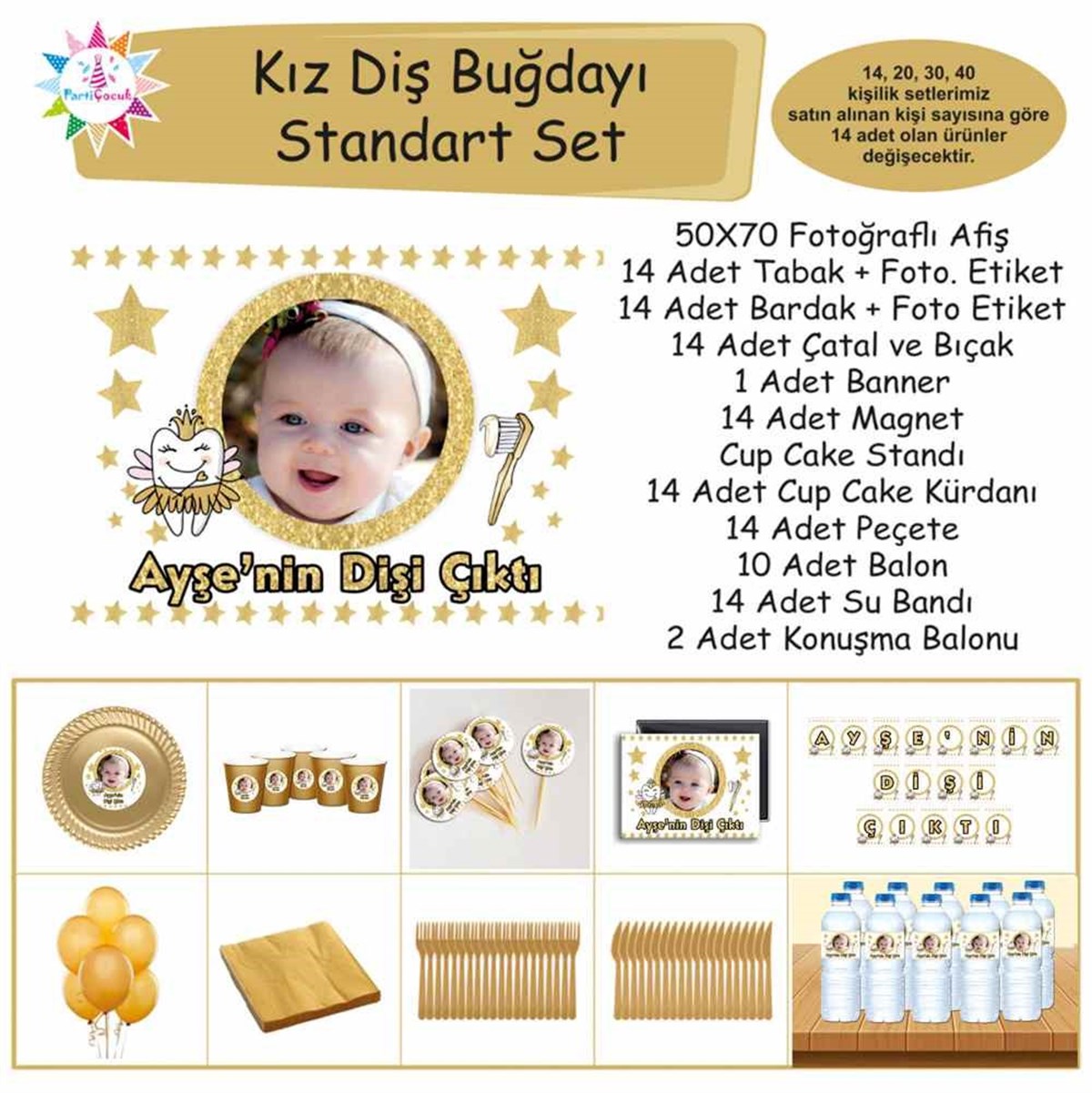 Diş Partisi Altın Yıldızlı Temalı Standart Set 