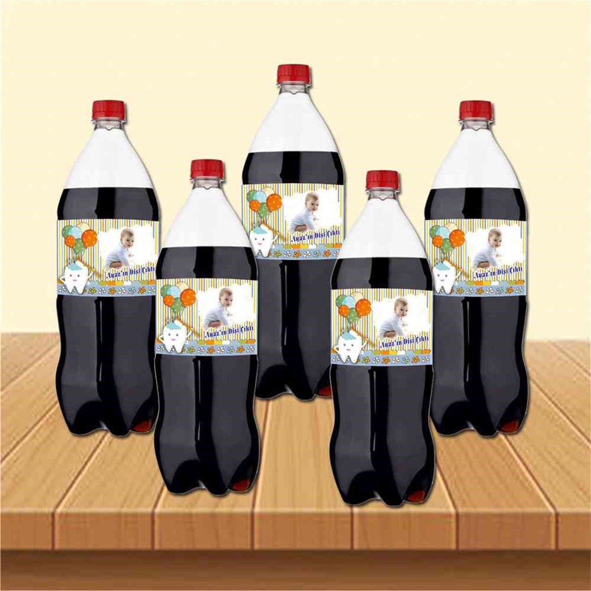 Diş Partisi Balonlu Çizgili Kavuniçi Cola Şisesi Bandı 