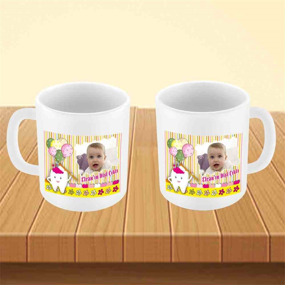 Diş Partisi Balonlu Çizgili Kavuniçi Kupa Bardak Mug 