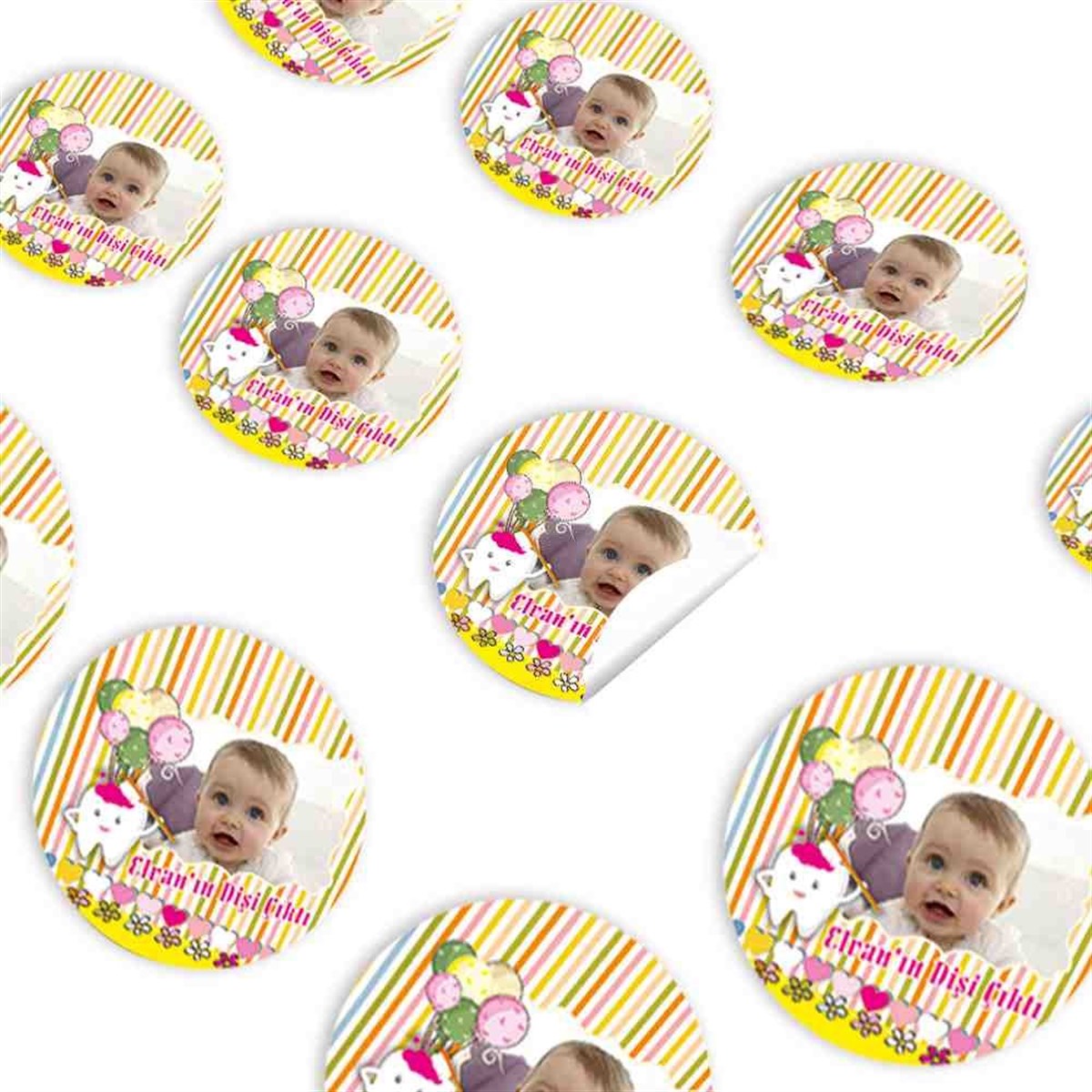 Diş Partisi Balonlu Çizgili Kavuniçi Sticker 30 Adet 