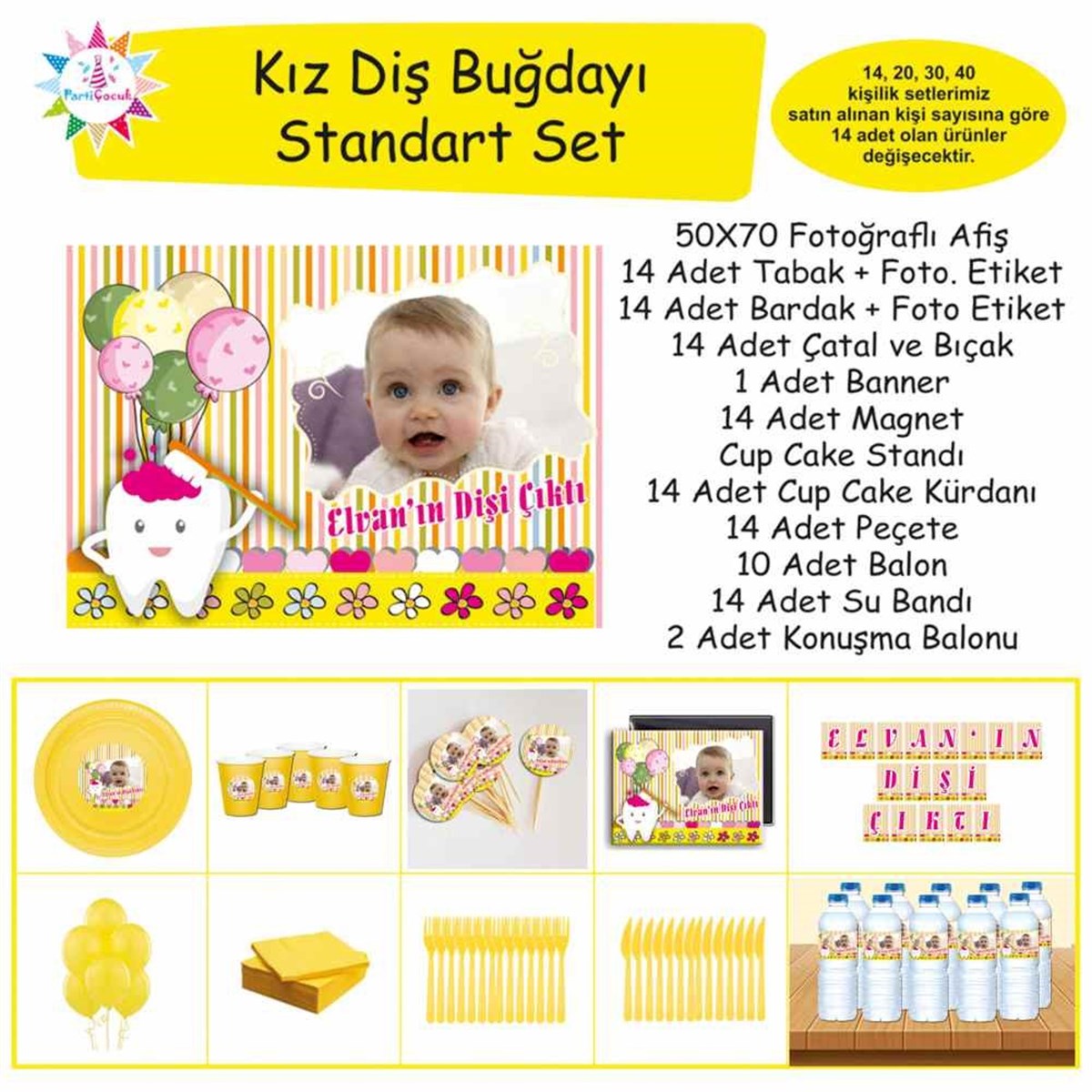 Diş Partisi Balonlu Çizgili Kavuniçi Standart Set 