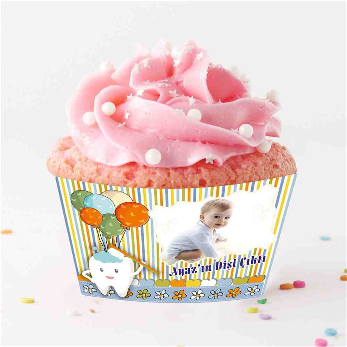 Diş Partisi Balonlu Kavuniçi Cupcake Sargısı 