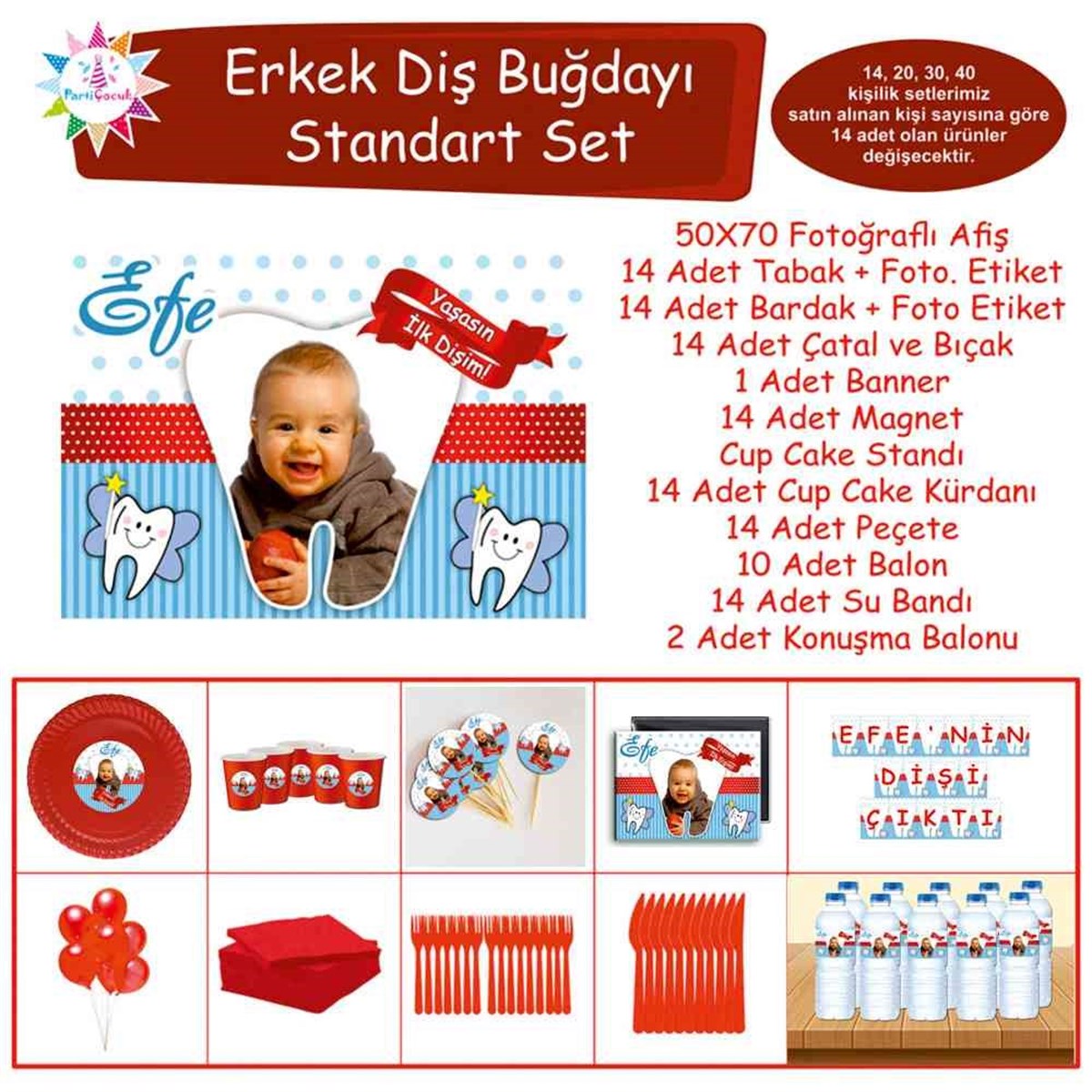Diş Partisi Diş Kırmızı Çerçeveli Standart Set 