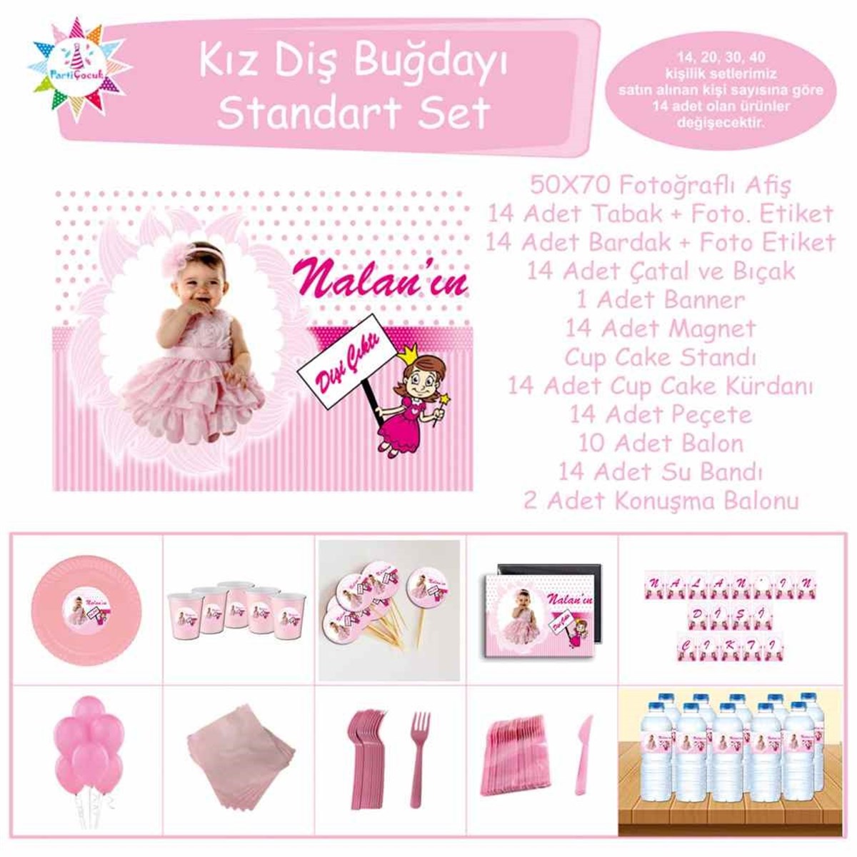 Diş Partisi Diş Perili Pembe Standart Set 