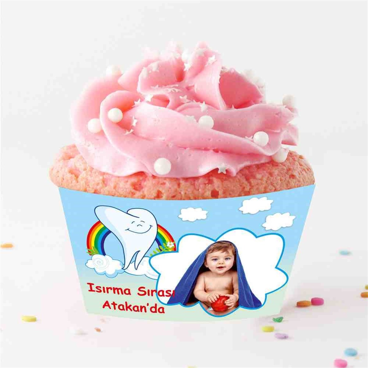 Diş Partisi Gökkuşağı Konsept Cupcake Sargısı 