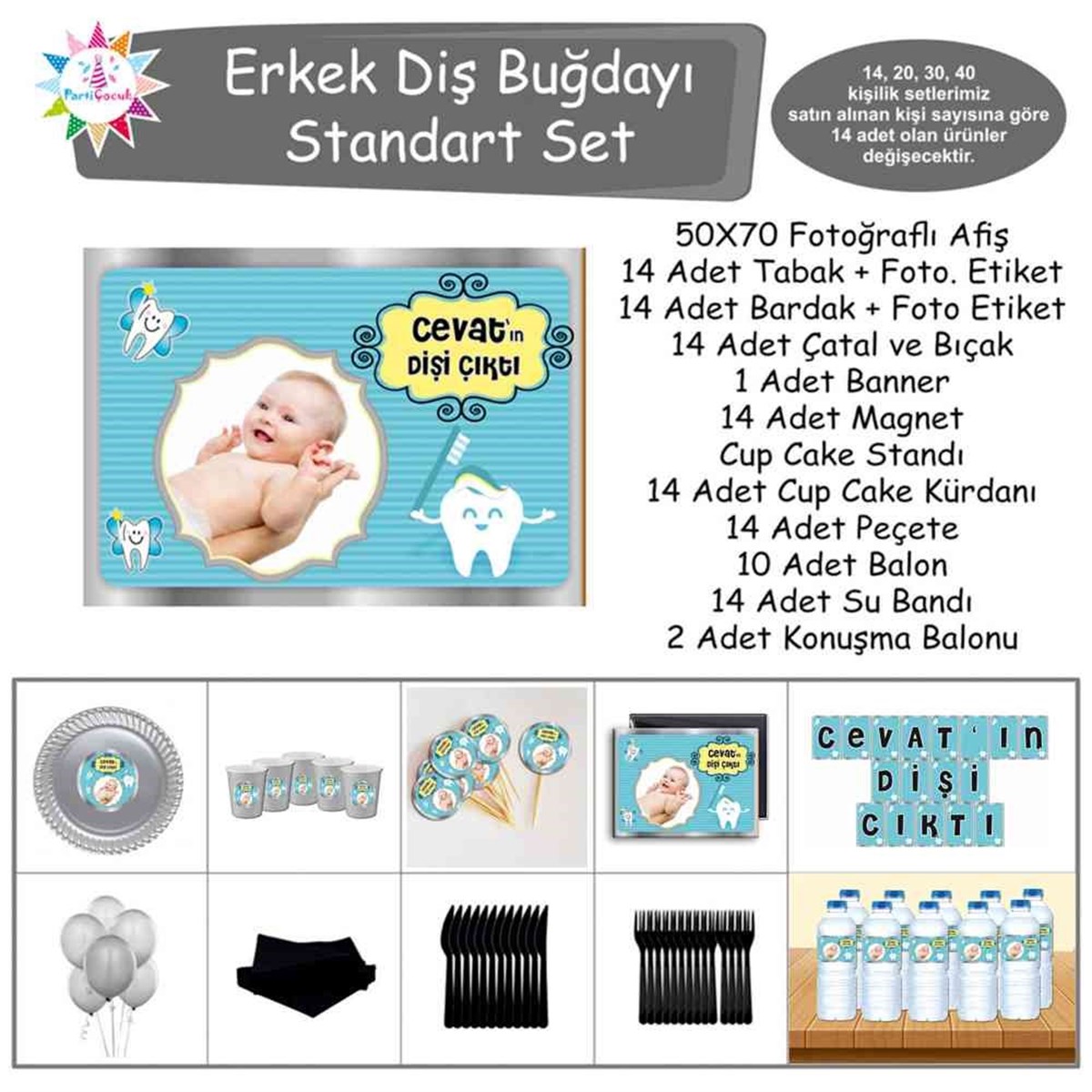 Diş Partisi Gümüş Melekli Standart Set 