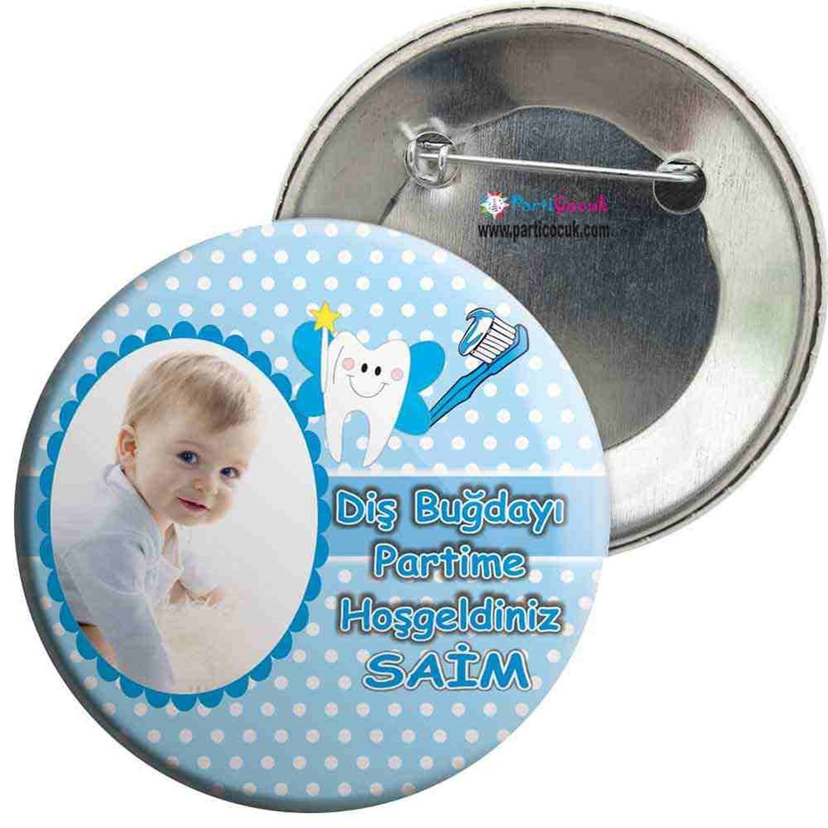 Diş Partisi Mavi Puantiyeli İğneli Rozet 