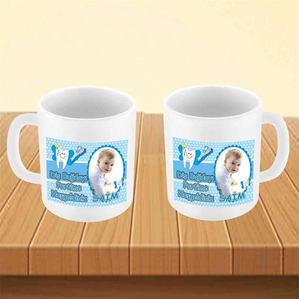 Diş Partisi Mavi Puantiyeli Kupa Bardak Mug  