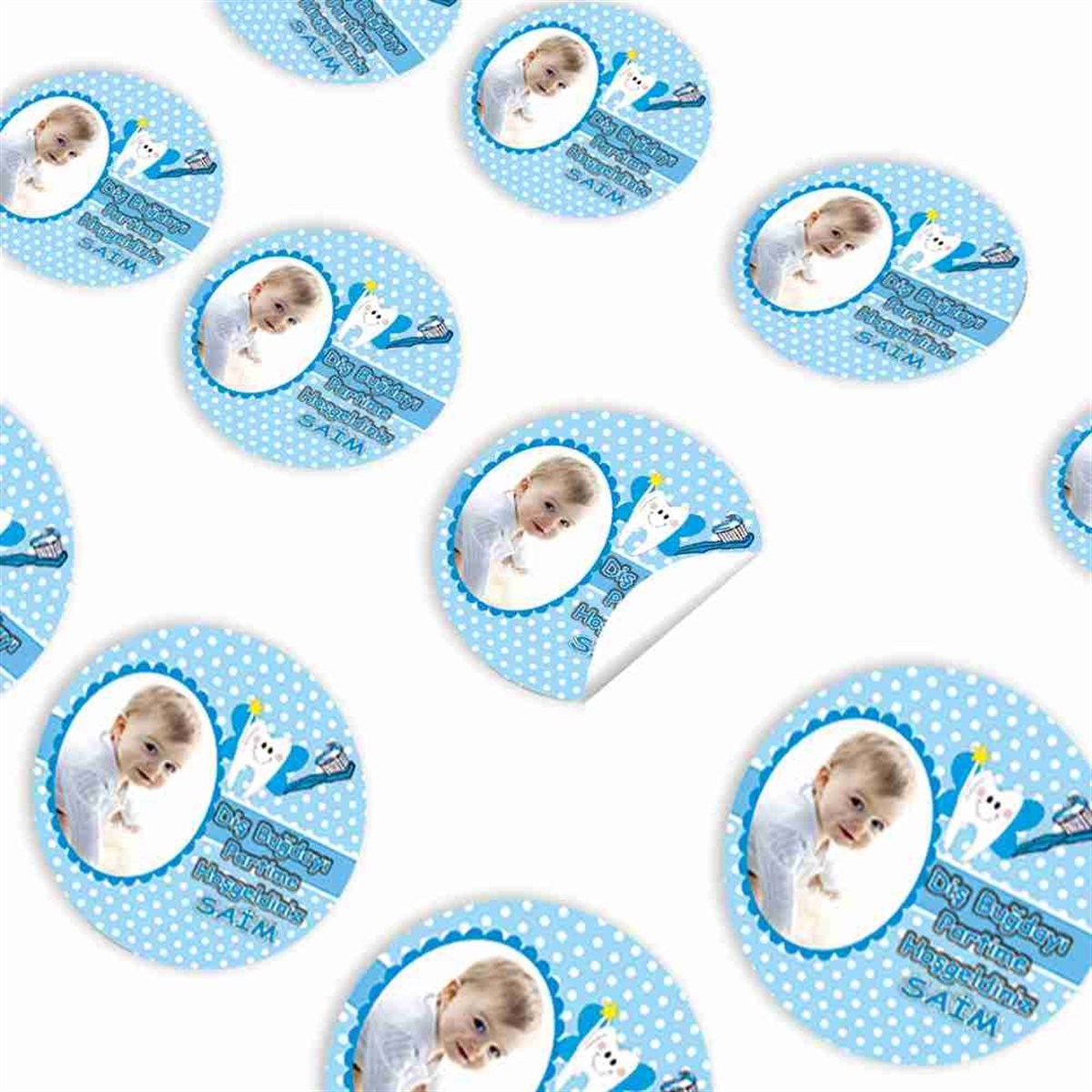 Diş Partisi Mavi Puantiyeli Sticker 30 Adet 