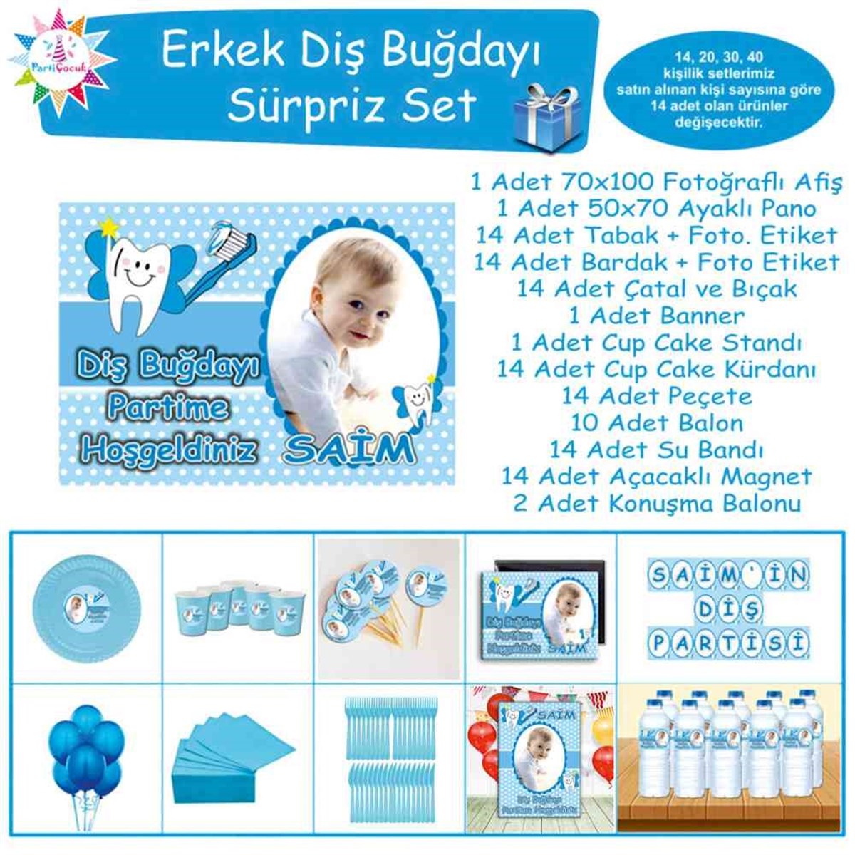 Diş Partisi Mavi Puantiyeli Süpriz Set 