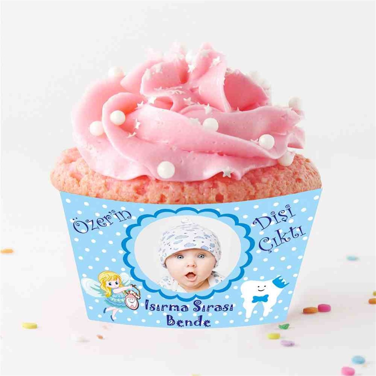 Diş Partisi Melekli Dişli Mavi Cupcake Sargısı 