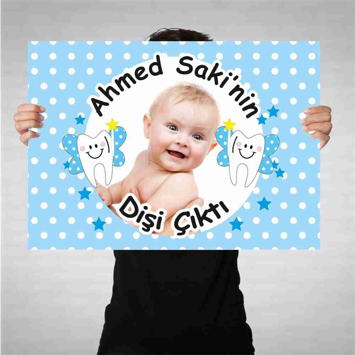 Diş Partisi Melekli Mavi Tema Bez Afiş 