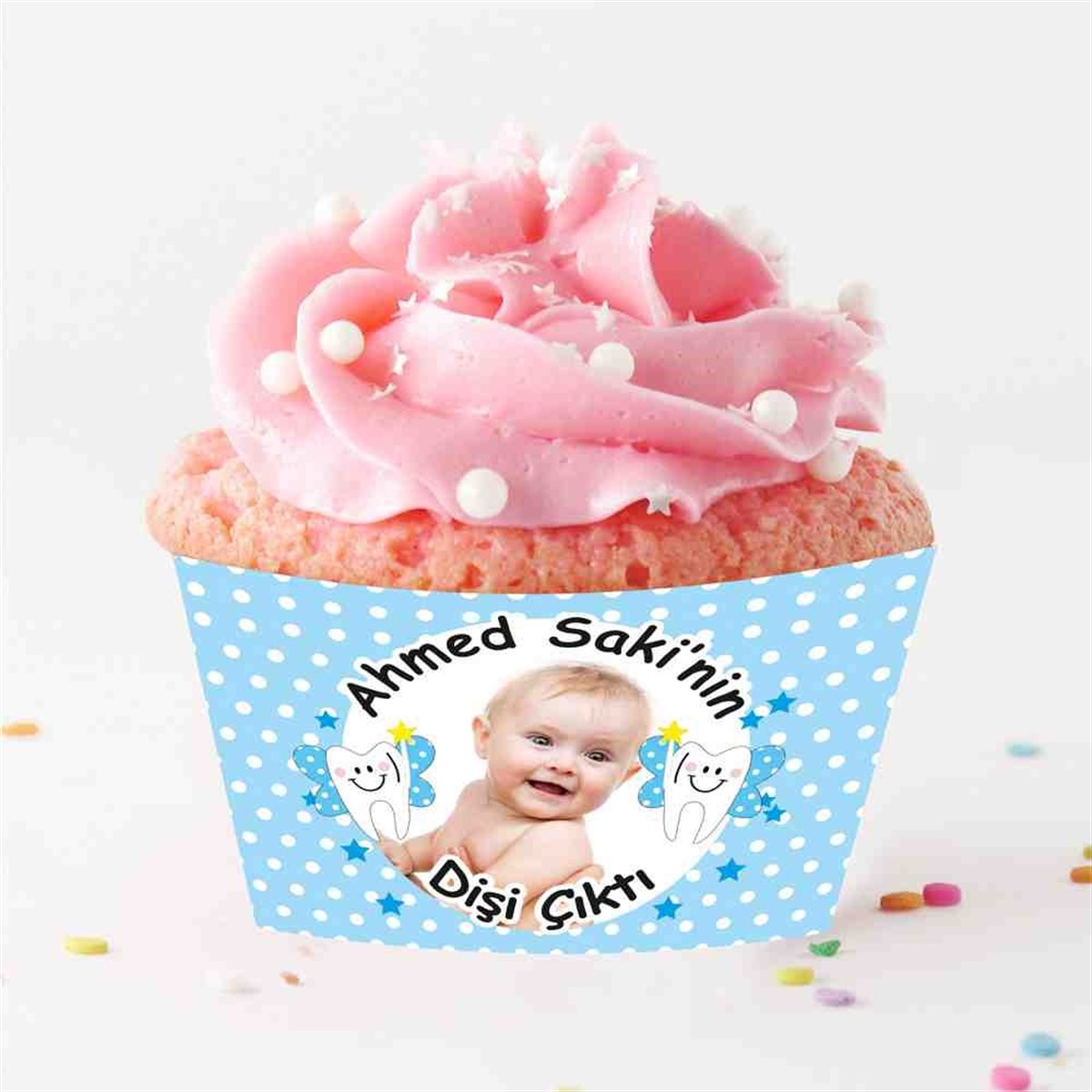 Diş Partisi Melekli Mavi Tema Cupcake Sargısı 