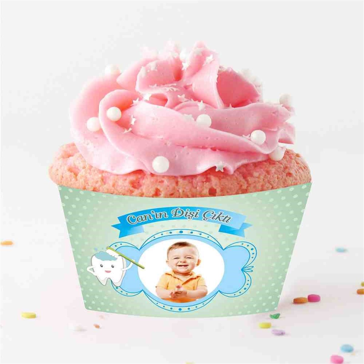 Diş Partisi Mint Duş Alan Diş Konsepti Cupcake Sargısı 