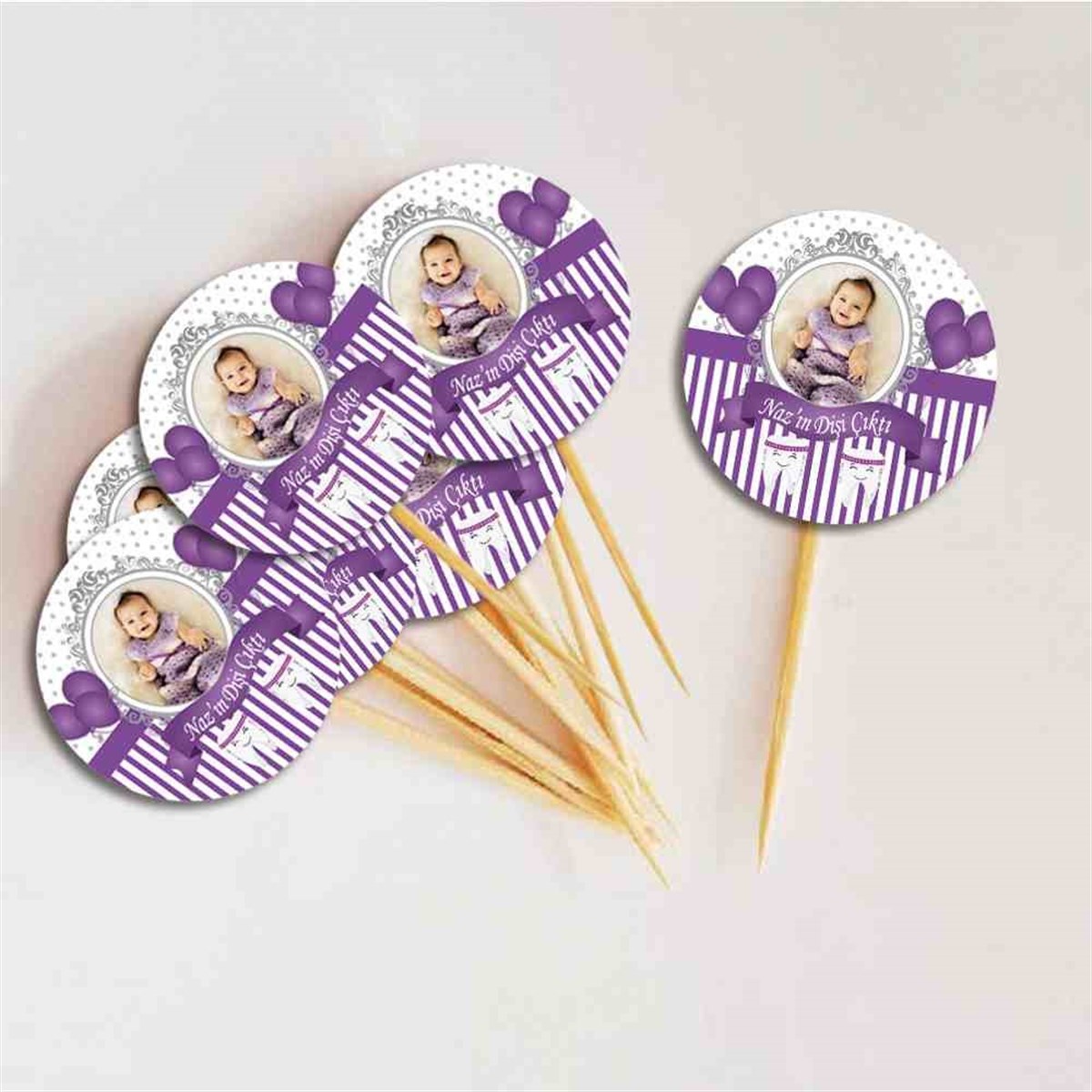 Diş Partisi Mor Balonlu ve Süslü Diş Cupcake Kurdanı 